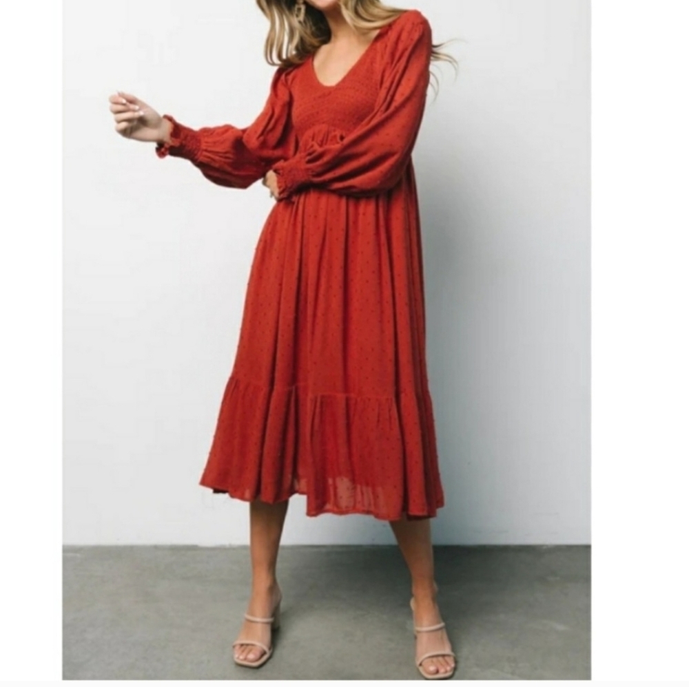 Baltic Born Rust Orange Long Sleeve Midi Dress